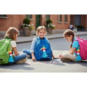 Colorful Pom-Pom Tassel Keychain With "Love" Beads & Beaded Accents Perfect For